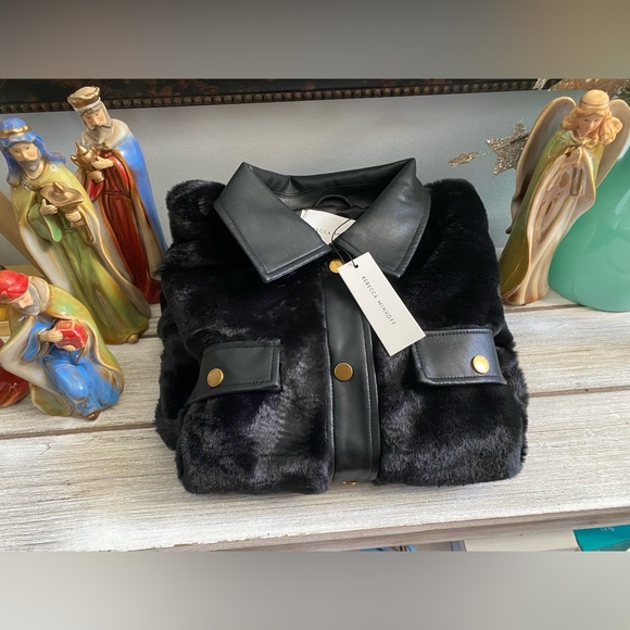 Rebecca Minkoff Faux Leather Trim Faux Fur Jacket ✨ Size Medium | black - Picture 15 of 15